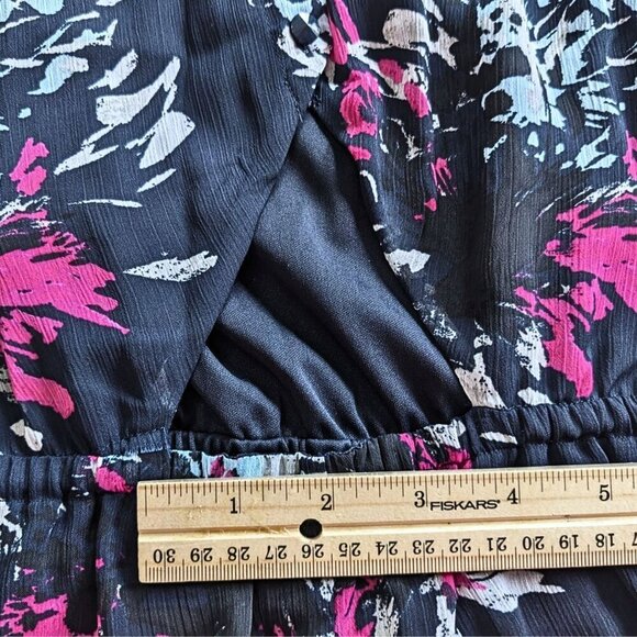 BANANA REPUBLIC Navy Pink Cutout Back Cool Combo Printed Lined Midi Dress Size 4 - Picture 5 of 9